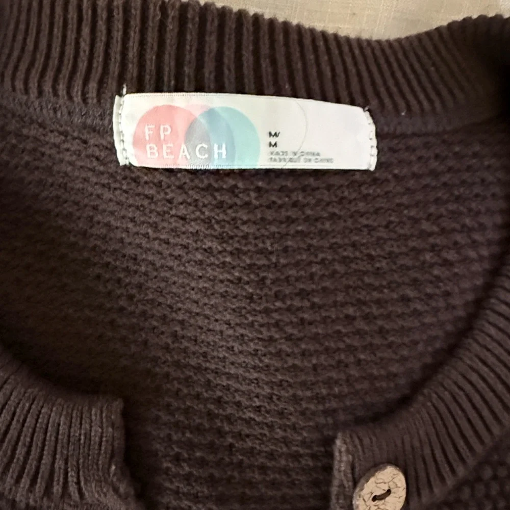 Free People Waffle-Knit V-Neck Sweater in Chocolate Brown - Picture 3 of 5
